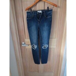 Free People Women's Skinny Jeans Torn Knees 27 Dark Wash